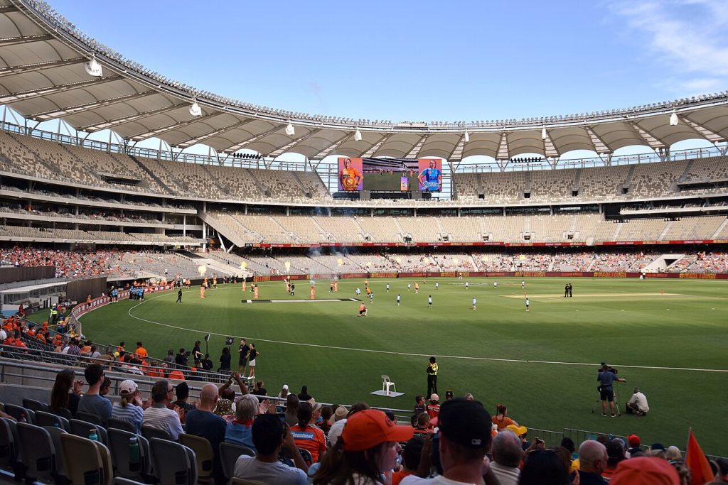 Photo of crowd watching game in Optus Stadium (sourced from the Optus Stadium website)